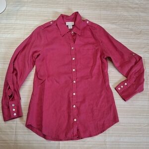 Soft surroundings 100% Linen Button Down Roll Sleeve Pink Top Shirt Wms Sz M EUC